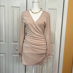 L*Space Tan Long Sleeve V-Neck Cocktail Dress